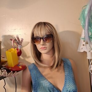 Wig Stylish Brown Hair Wig with Blonde Highlights